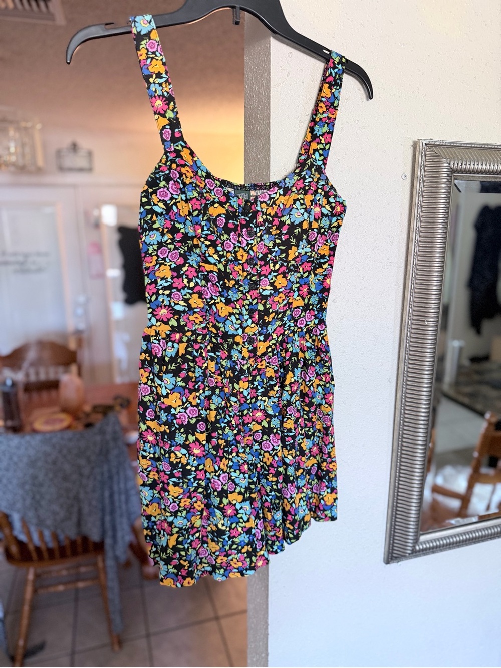 wild fable Black Floral Dress with Pink, Yellow & Blue Accents